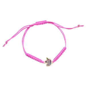 Bransoletka złota na różowym sznurku - jednorożec - Mini Mini - Biżuteria YES