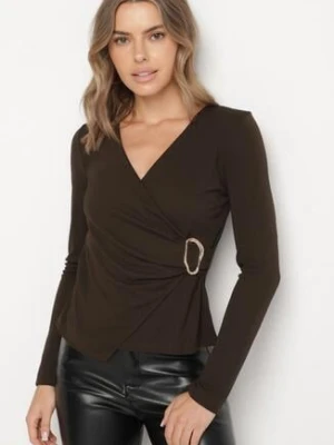 Brązowa Asymetryczna Bluzka z Marszczeniem i Klamrą w Talii Zennisea bisou's project