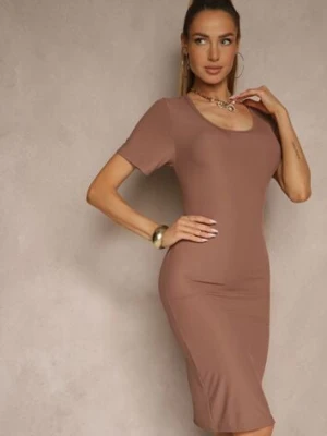 Brązowa Basicowa Sukienka z Bawełną Lumaselle j&x