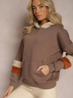 Brązowa Bawełniana Bluza z Kapturem i Wstawkami z Polaru Qilin las garras