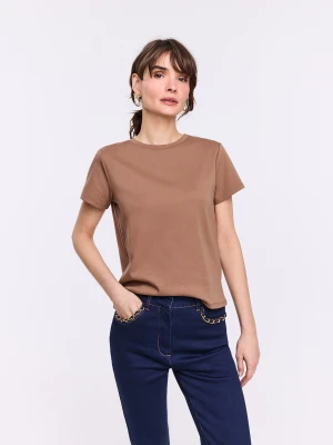Brązowa bawełniana bluzka z krótkim rękawem TARANKO