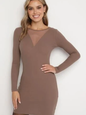 Brązowa Bawełniana Dopasowana Sukienka Ozdobiona Transparentną Wstawką Rivirra las garras