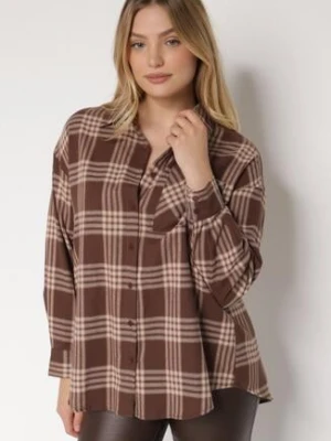 Brązowa Bawełniana Koszula w Kratę Monittia
