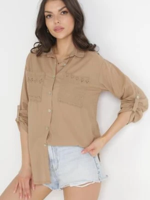 Brązowa Bawełniana Koszula z Kieszeniami i Podpinanymi Rękawami Malyna lily rose