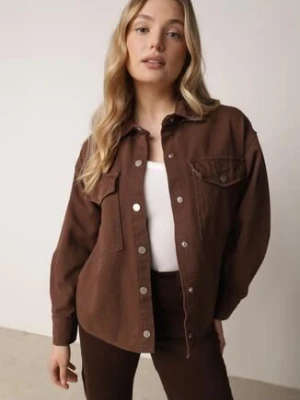 Brązowa Bawełniana Kurtka Jeansowa o Koszulowym Kroju na Napy Yrelola melya by melody
