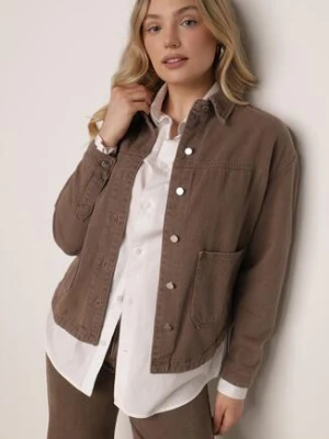Brązowa Bawełniana Kurtka Jeansowa o Koszulowym Kroju z Kieszeniami Senryss melya by melody