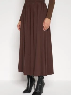 Brązowa Bawełniana Spódnica o Rozkloszowanym Kroju Tusnara