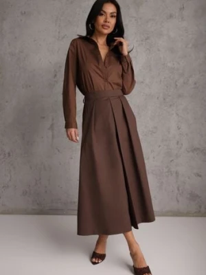 Brązowa Bawełniana Spódnica o Rozkloszowanym Kroju z Plisami Nerimara bisou's project