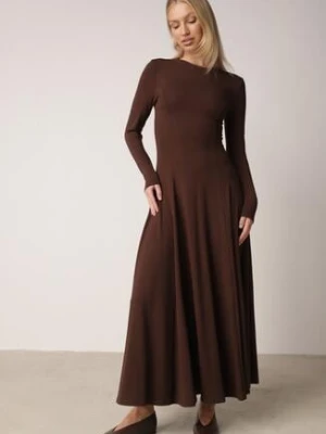 Brązowa Bawełniana Sukienka o Rozkloszowanym Kroju Tuselenea by swan