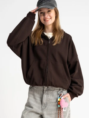 Brązowa bluza BOXY z kapturem z autorska grafiką z tyłu Reporter