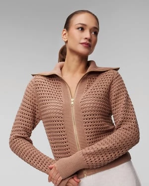 Brązowa Bluza Damska Varley Eloise Full Zip Knit