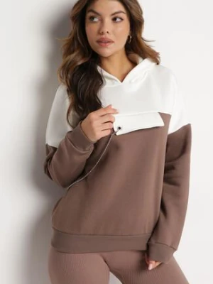 Brązowa Bluza z Kapturem i Ozdobnym Łańcuszkiem Umabelle las garras