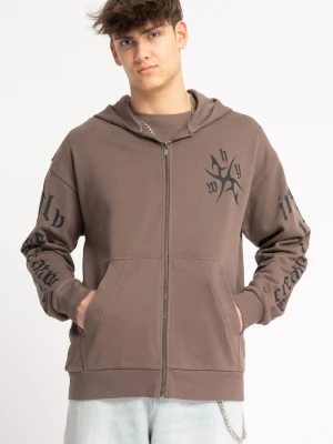Brązowa bluza z kapturem z autorską grafiką z przodu Reporter