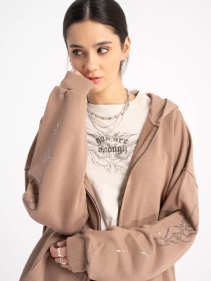 Brązowa bluza z kapturem z autorską grafiką z tyłu Reporter