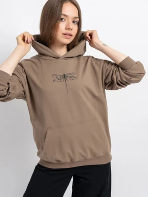 Brązowa bluza z kapturem z czarnym nadrukiem na wysokości piersi Reporter