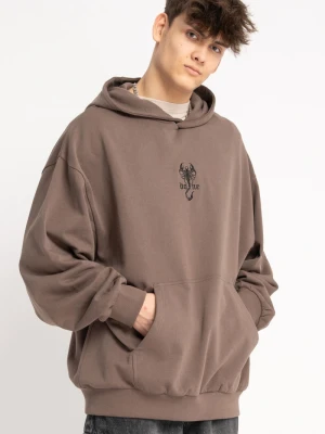 Brązowa bluza z kapturem z minimalistycznym nadrukiem z przodu Reporter