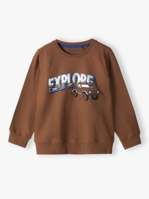 Brązowa bluzka chłopięca bawełniana z napisem- Explore 5.10.15.
