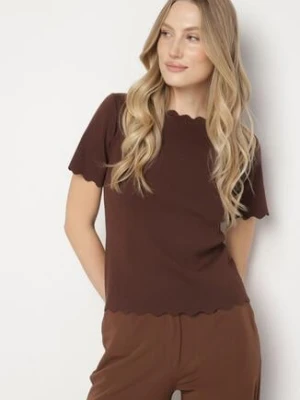 Brązowa Bluzka Dzianinowa z Krótkim Rękawem Bellalanie rosa