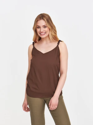 Brązowa bluzka na ozdobnych ramiączkach Top Secret