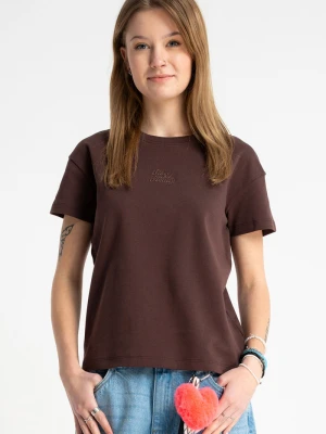 Brązowa bluzka REGULAR z krótkimi rękawami z minimalistycznym haftem Reporter