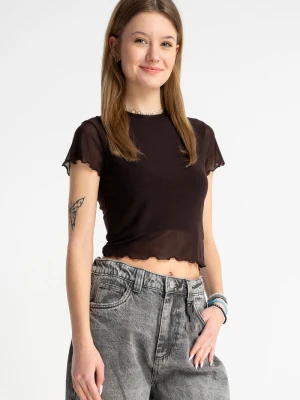 Brązowa bluzka SLIM z transparentnej siateczki z topem Reporter