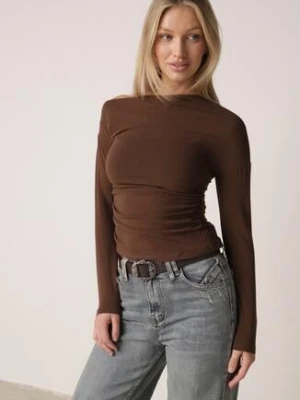 Brązowa Bluzka z Bawełną i Wiskozą Ozdobiona Marszczeniem Alexareo