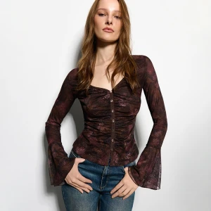 Brązowa bluzka z długim rękawem i delkoltem V House