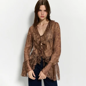 Brązowa bluzka z falbankami we wzór paisley House