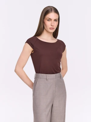 Brązowa bluzka z krótkim raglanowym rękawem TARANKO