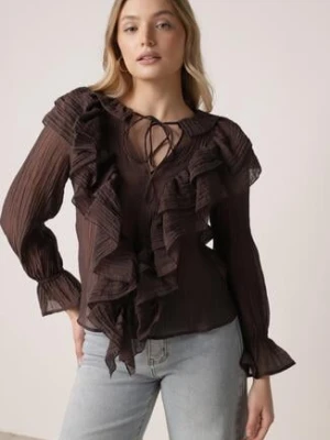 Brązowa Bluzka z Lyocellem Ozdobiona Falbanami i Wiązaniem Esathra bisou's project