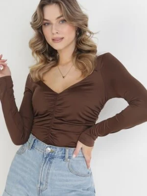 Brązowa Bluzka z Marszczeniem i Długim Rękawem Naeramia by swan