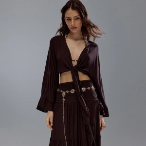 Brązowa bluzka z wiązaniem i długim rekawem House