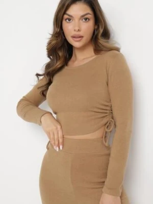 Brązowa Bluzka ze Sznurkami w Pasie po Bokach Kerenta lily rose