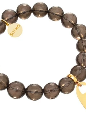 Brązowa bransoletka, fasetowany kwarc dymny ze złotym sercem SOTHO