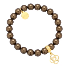 Brązowa bransoletka perły SWAROVSKI® CRYSTAL ze złotą rozetką SOTHO
