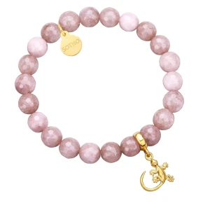 Brązowa bransoletka z fasetowanego jadeitu z jaszczurką SOTHO