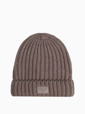 Brązowa czapka beanie z grubym warkoczowym splotem Puccini