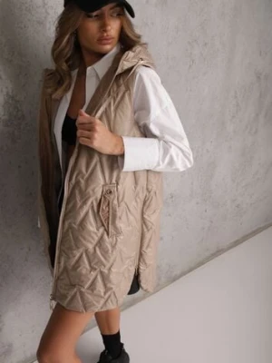 Brązowa Długa Kamizelka Pikowana z Nieodpinanym Kapturem Semaea swest