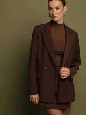Brązowa Dwurzędowa Marynarka w Stylu Oversize Clazara