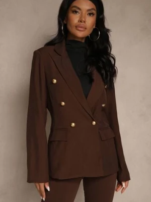 Brązowa Dwurzędowa Marynarka z Usztywnioną Linią Ramion Clanira elsa.m by may