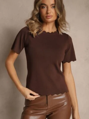 Brązowa Dzianinowa Bluzka z Nieregularnymi Krawędziami Datria rosa