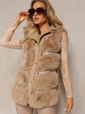 Brązowa Futrzana Kamizelka z Ozdobnymi Suwakami Sittame swest