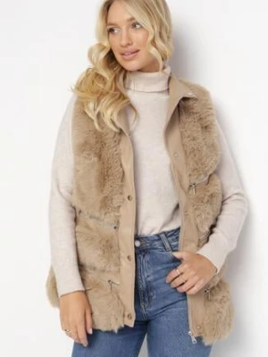 Brązowa Futrzana Kamizelka ze Wstawkami z Imitacji Skóry Adamani swest