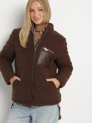 Brązowa Futrzana Kurtka Pikowana w Stylu Baranka Olettana j.style