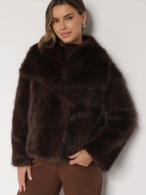 Brązowa Futrzana Kurtka z Cieniowanym Wzorem Monizavia