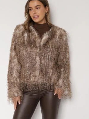 Brązowa Futrzana Kurtka z Cieniowanym Wzorem Tusvella