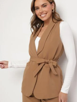 Brązowa Garniturowa Kamizelka Ozdobiona Paskiem Viviona new collection