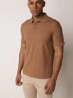 Brązowa Gładka Koszulka Polo o Klasycznym Kroju Sinopea