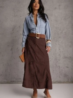 Brązowa Gładka Spódnica z Imitacji Zamszu o Rozkloszowanym Kroju Nettia bisou's project