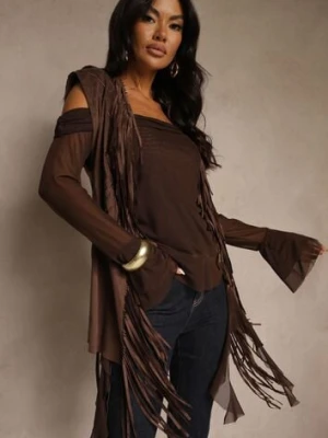 Brązowa Kamizelka Boho Zdobiona Frędzlami i Gorsetowymi Wiązaniami Saleina bisou's project